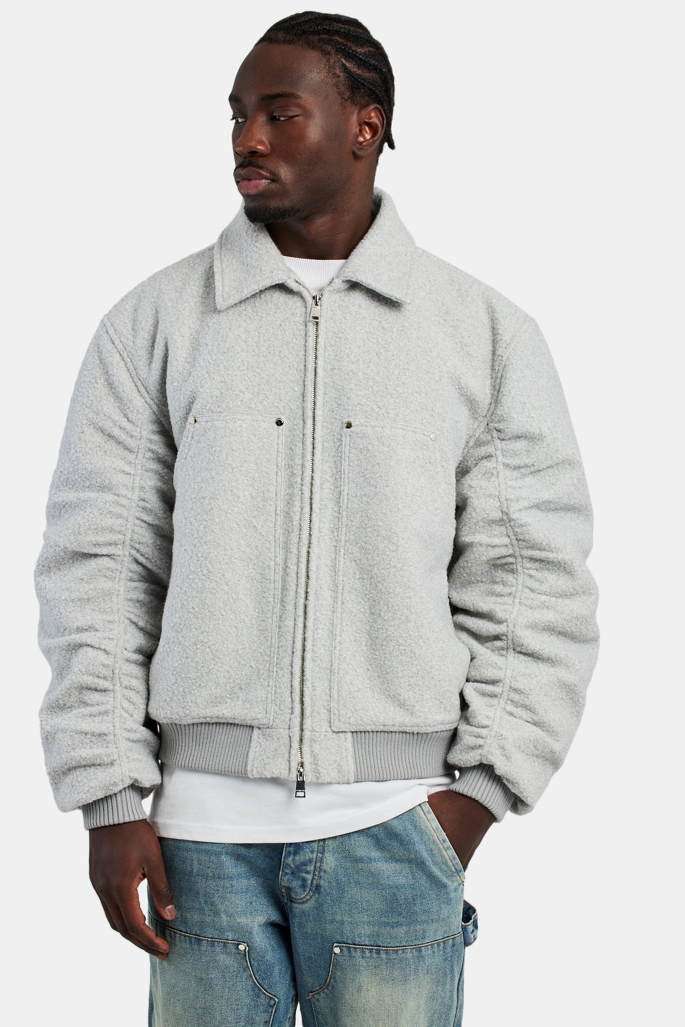 Wool Harrington Jacket - Light Grey | Mens Outerwear | Shop