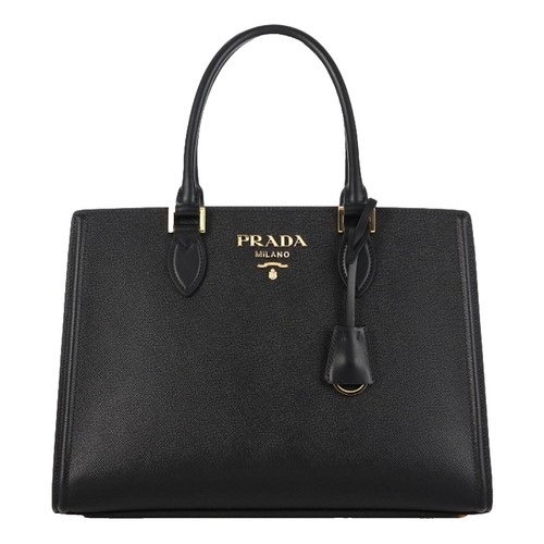 PRADA Black Saffiano Lux Leather Handbag Large Satchel 1BA228