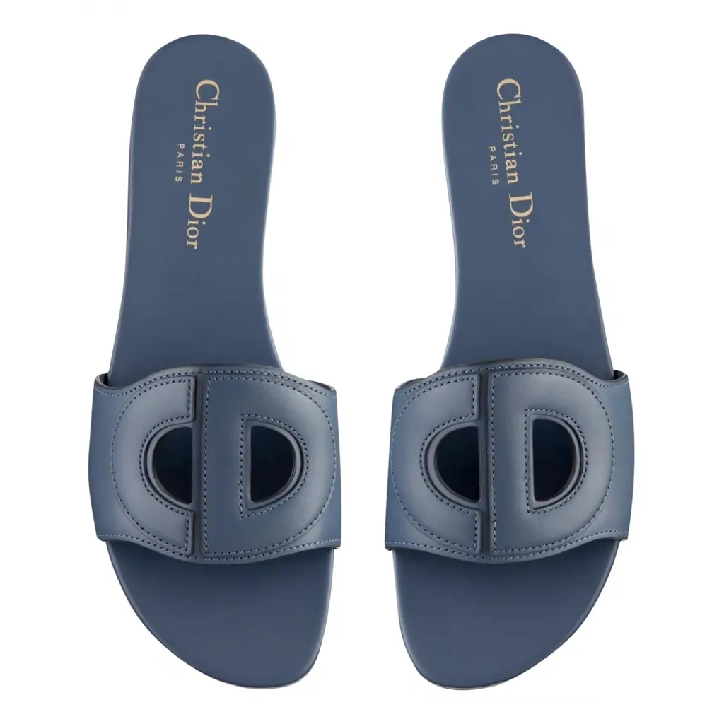 Christian Dior Dway D-Club Blue Leather CD Club Logo Slide Mule