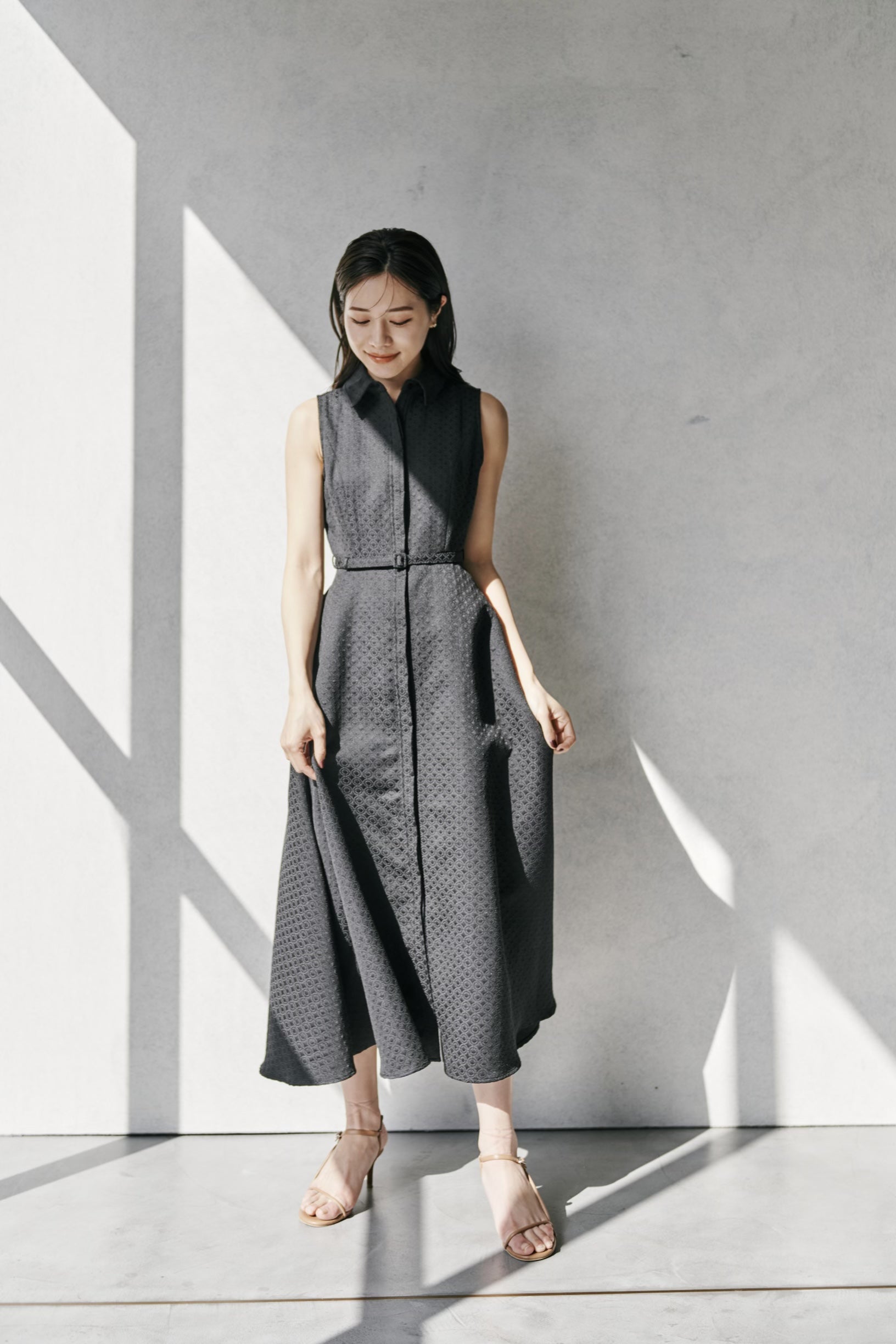 Belted Jacquard Dress – L'AUBE BLANC