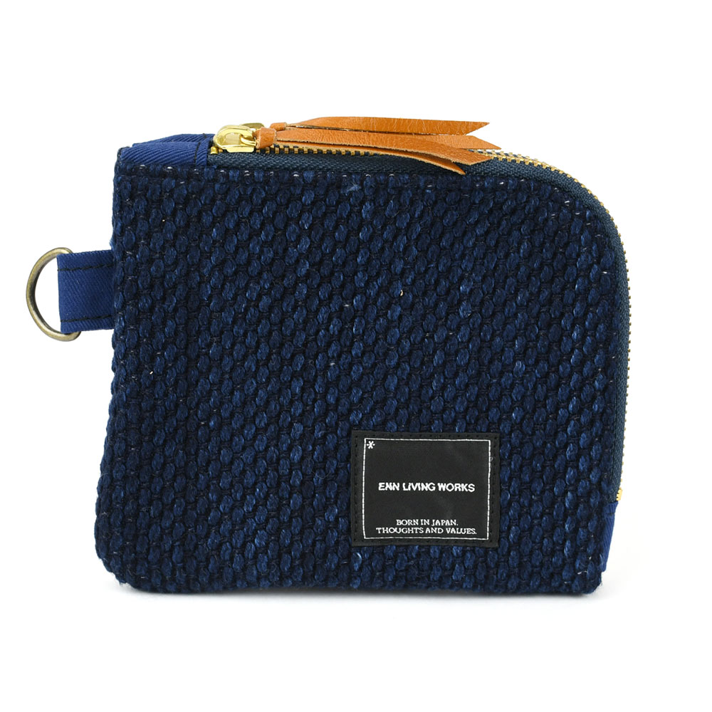 ミニ財布 L字ファスナー 藍染 刺子織 コンパクト W-ZIP ENN LIVING