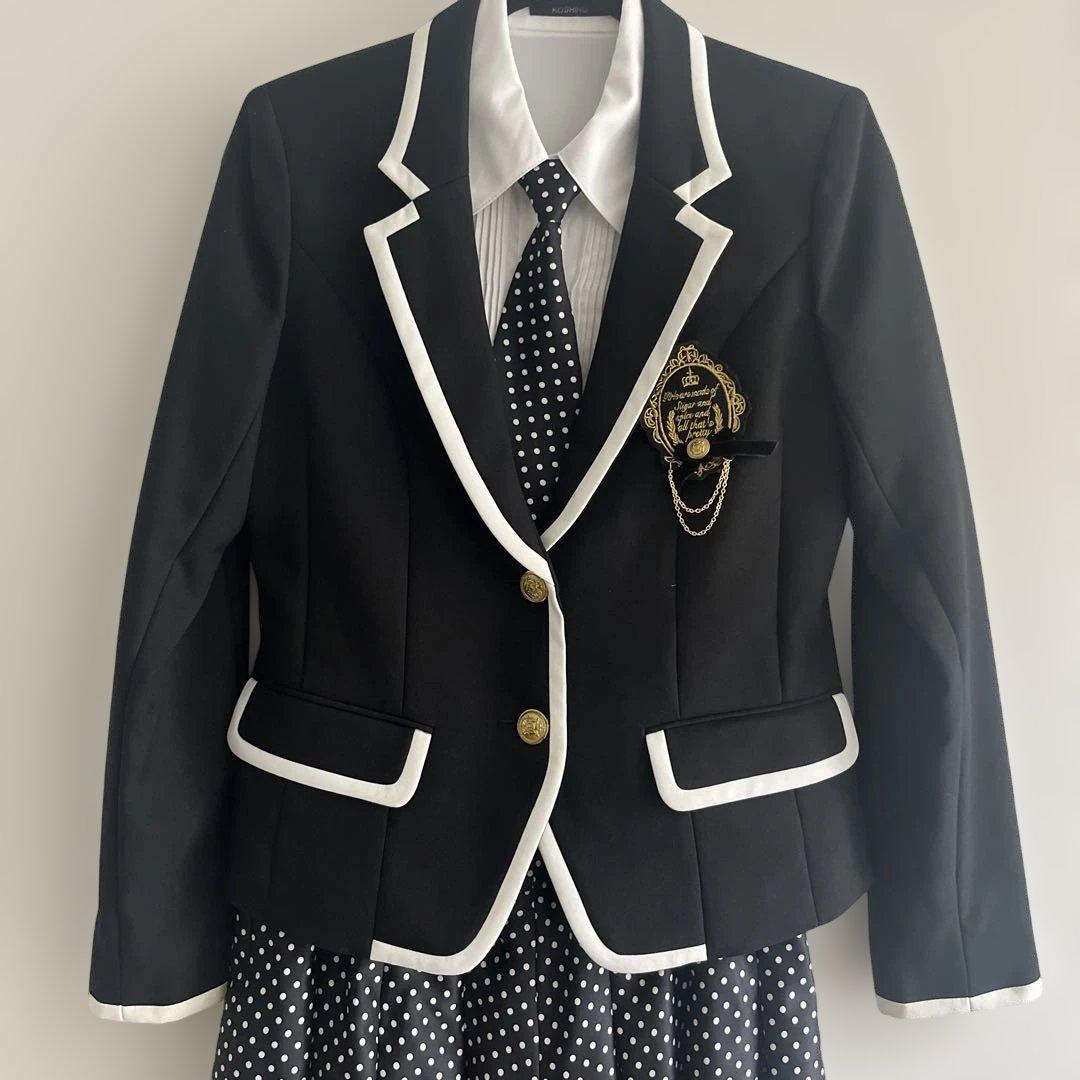 ミチコロンドン 卒業式 スーツ 165 女の子 ドット パイピング 黒