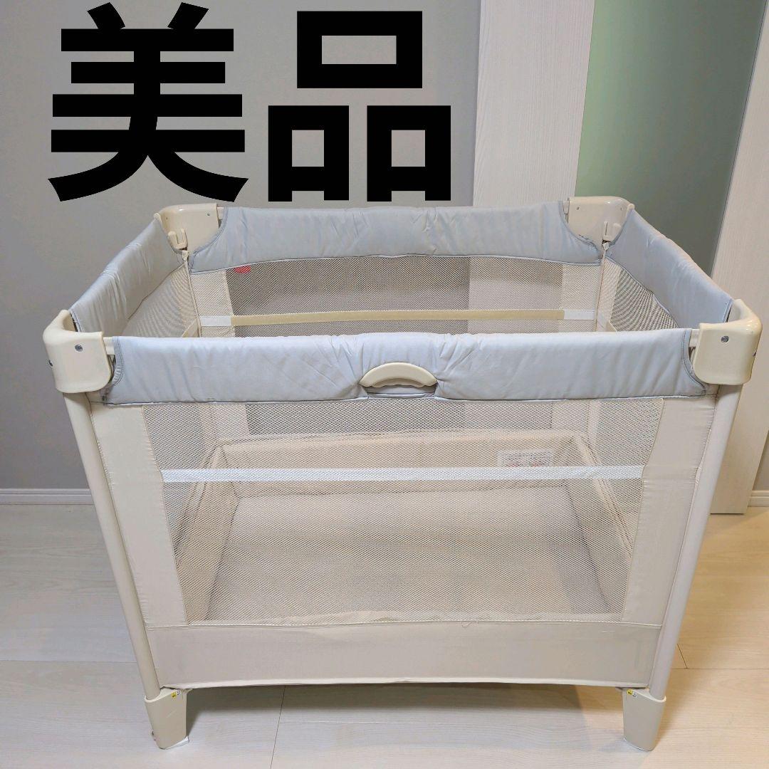 【美品】Aprica アップリカ ココネルエアー AB 折りたたみ ベビーベッド アップリカ（Aprica） ココネルエアー プラス AB ベビーベッド グレー